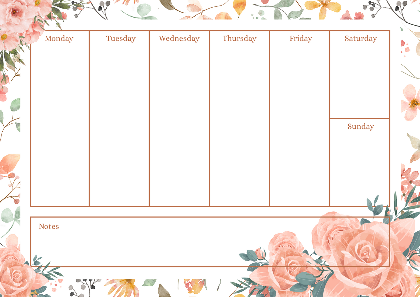 Peach Rose Flower Weekly Planner