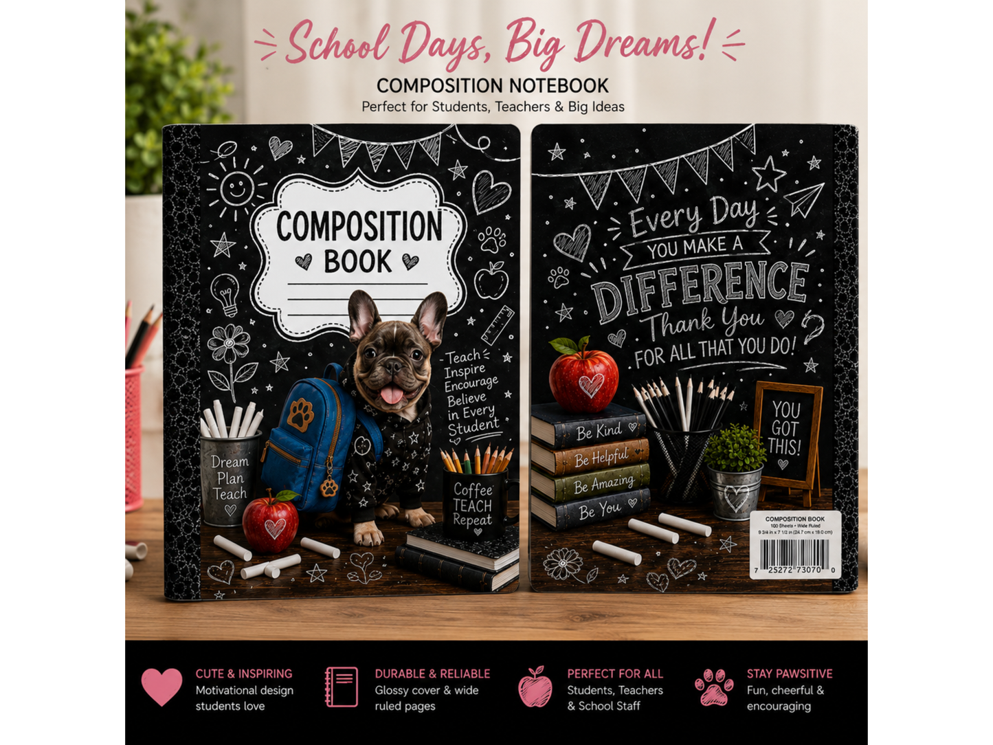 Teacher's Pet Frenchie Boy Bulldog Digital Composition Book