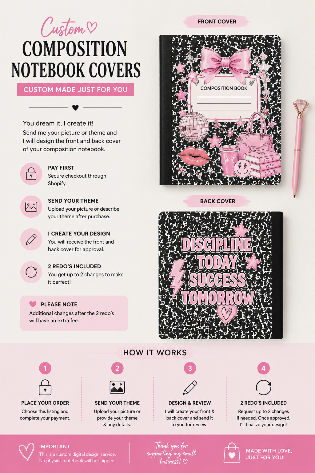 Custom Composition Notebook Cover | Personalized Front and Back Cover Design.