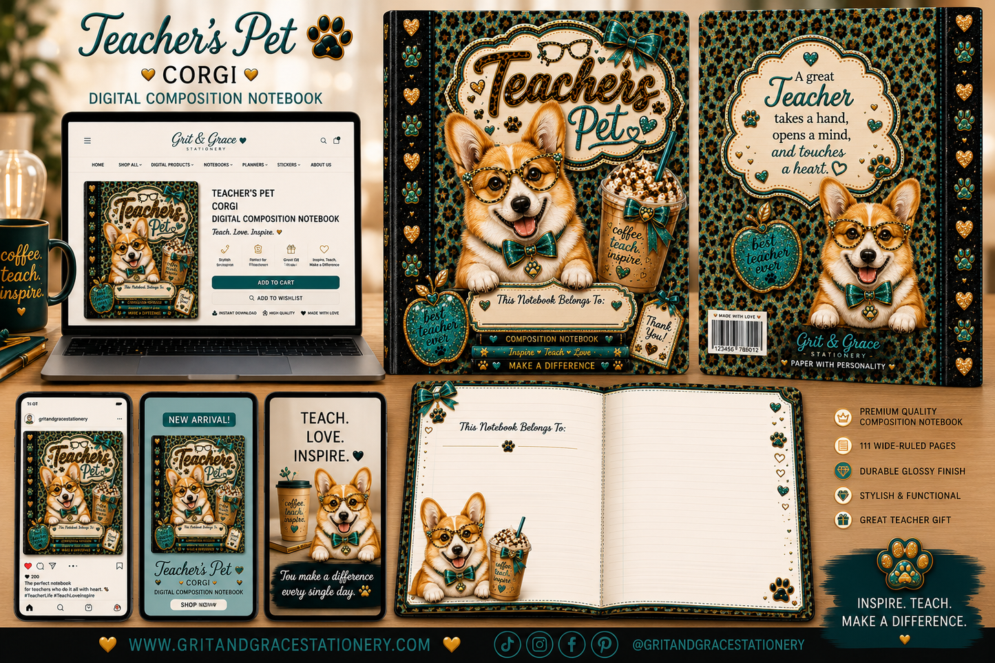 Teacher's Pet Corgi Digital Composition Notebook