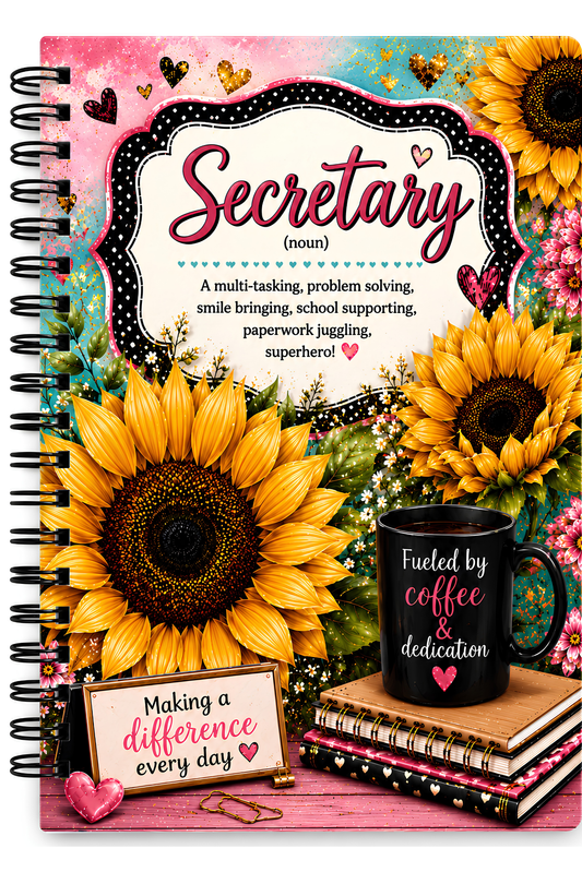 Sunflowers & Coffee Spiral Bound Journal — 'Secretary' Floral Notebook