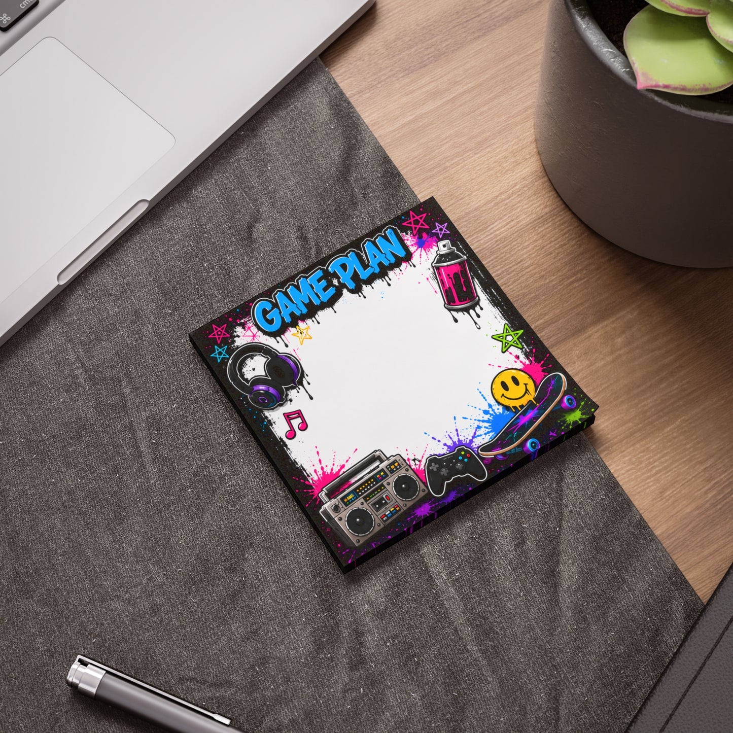Game Plan Post-it Note Pad — Retro Gamer & Skate Graffiti Sticky Notes