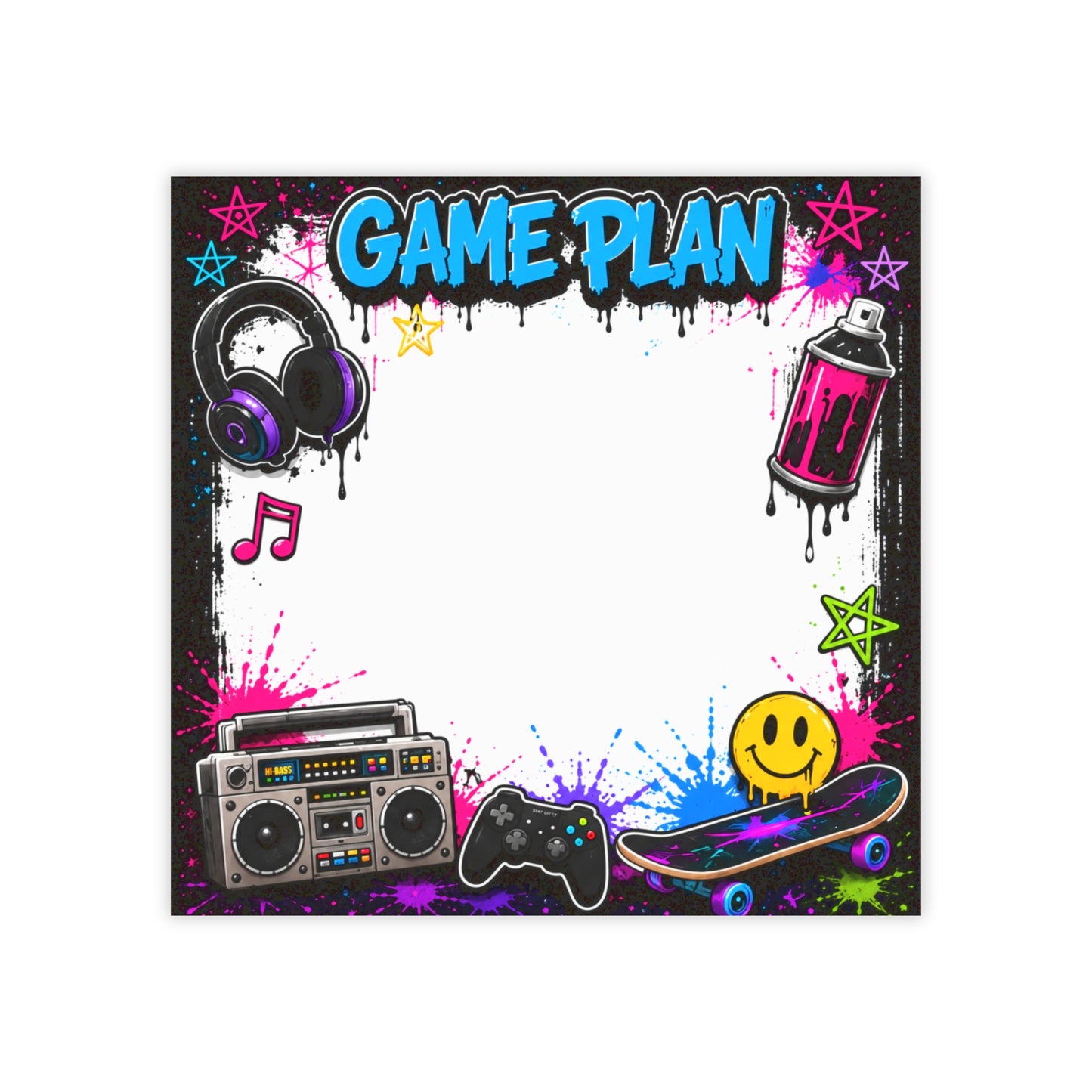 Game Plan Post-it Note Pad — Retro Gamer & Skate Graffiti Sticky Notes