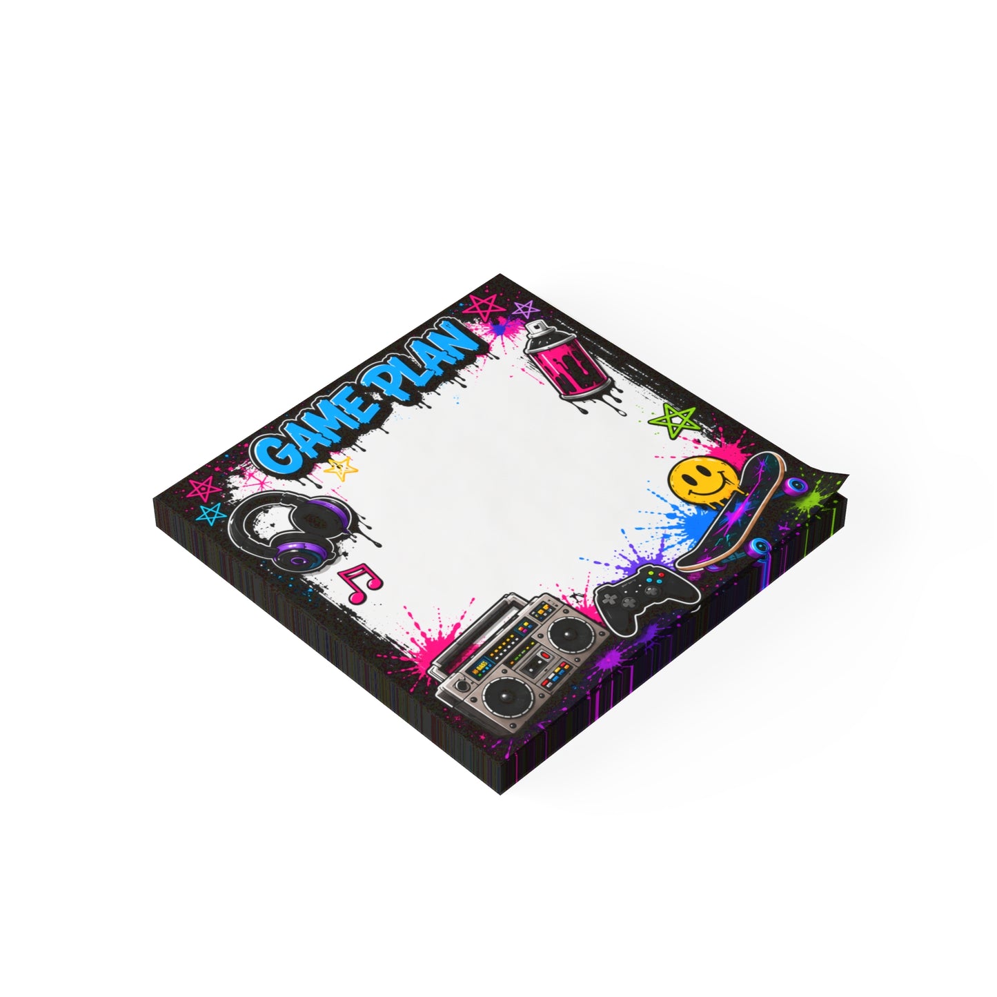 Game Plan Post-it Note Pad — Retro Gamer & Skate Graffiti Sticky Notes