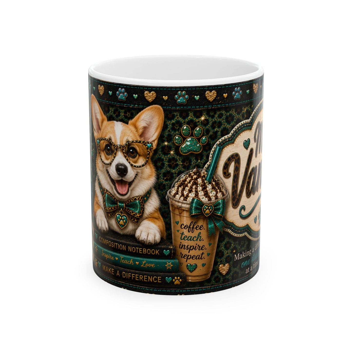 Corgi Teacher Ceramic Mug — 'The Vibe' Cute School Coffee Cup (11oz/15oz)