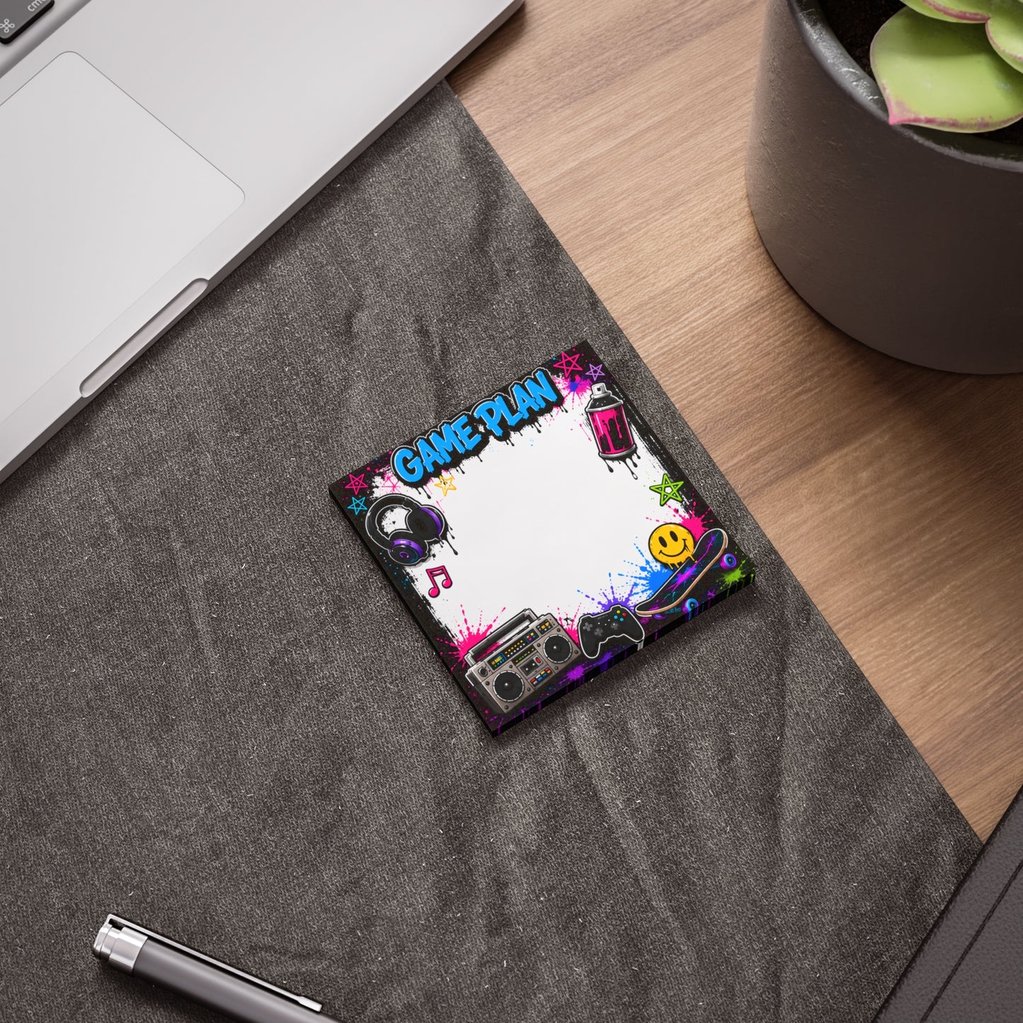 Game Plan Post-it Note Pad — Retro Gamer & Skate Graffiti Sticky Notes