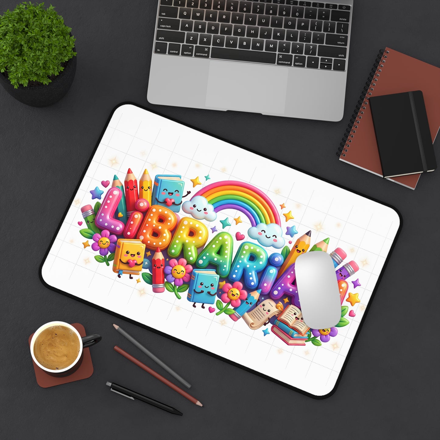 Librarian Desk Mat — Colorful Cute Rainbow Book Lover Mouse Pad