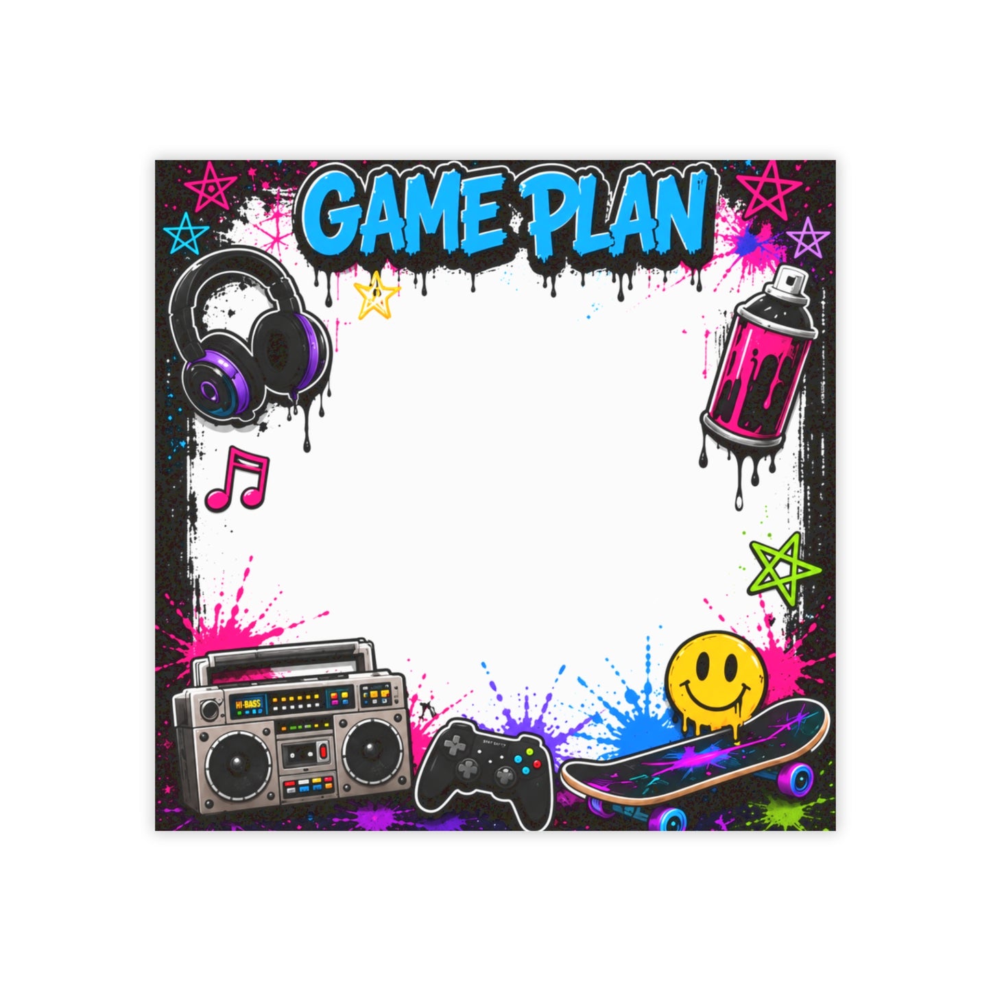 Game Plan Post-it Note Pad — Retro Gamer & Skate Graffiti Sticky Notes