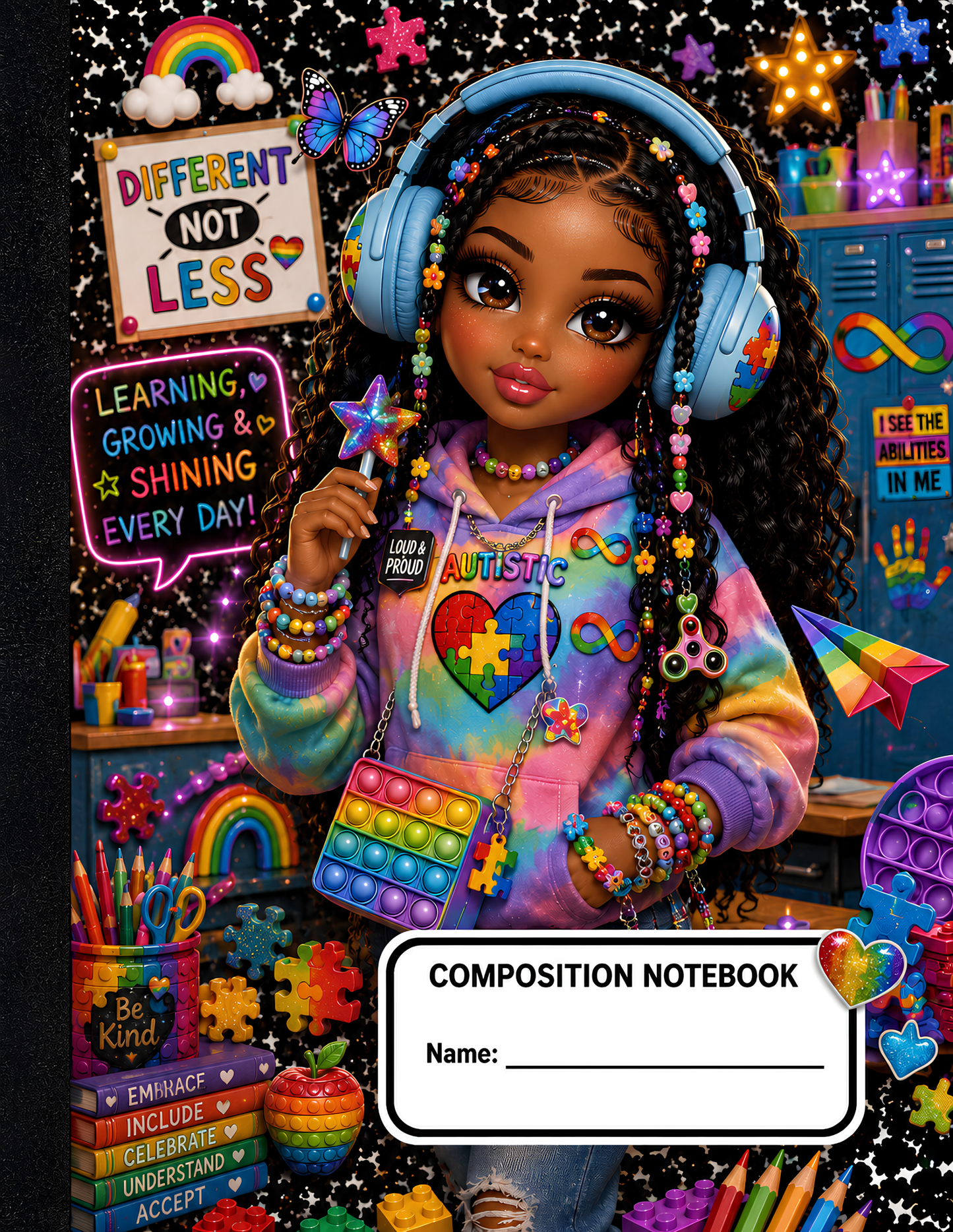 Autism Girl Popit Digital Composition Notebook