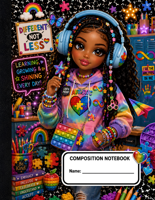 Printed Autism Popit Girl Composition Notebook Covers