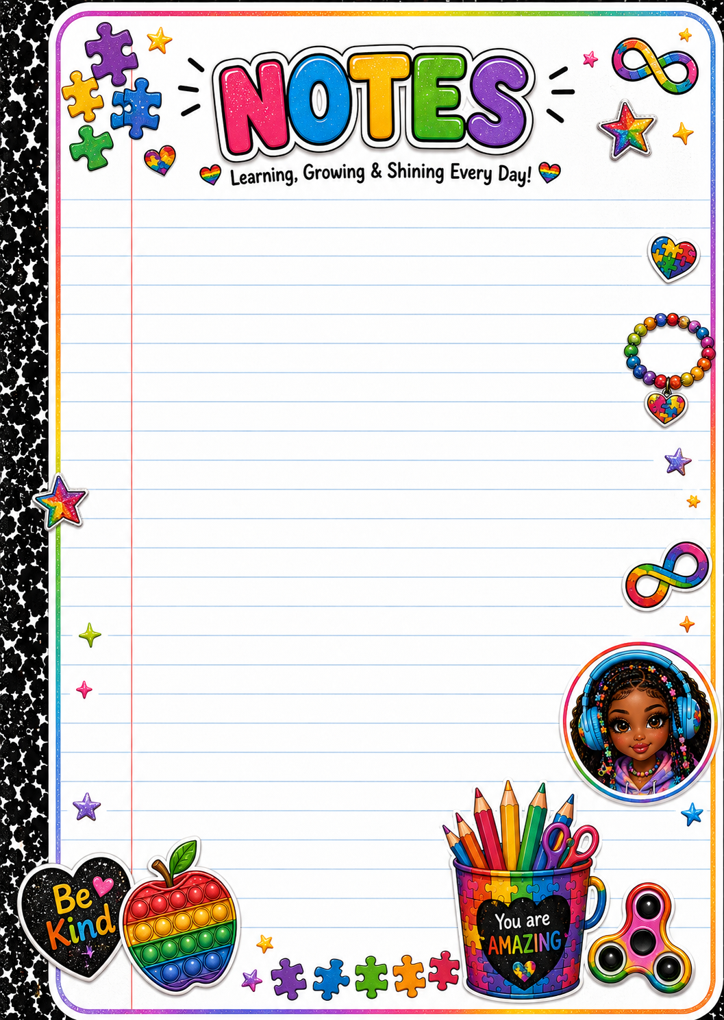 Autism Girl Popit Digital Composition Notebook