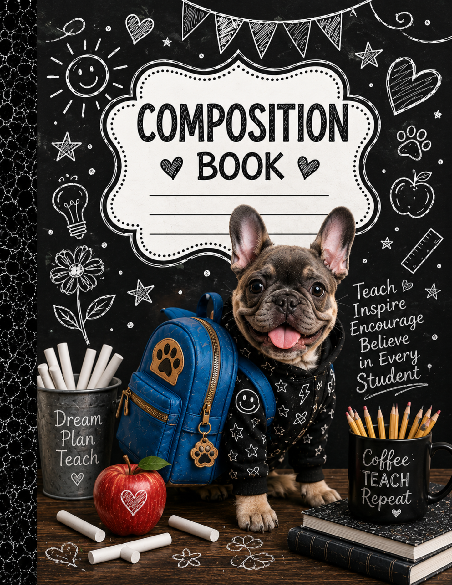 Teacher's Pet Frenchie Boy Bulldog Digital Composition Book