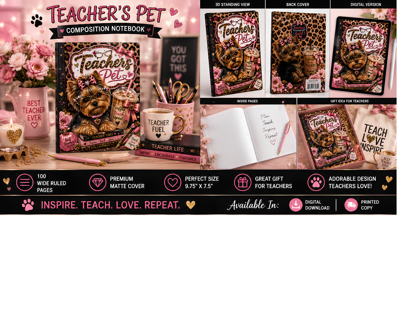 Yorkie Teacher's Pet Digital Composition Book