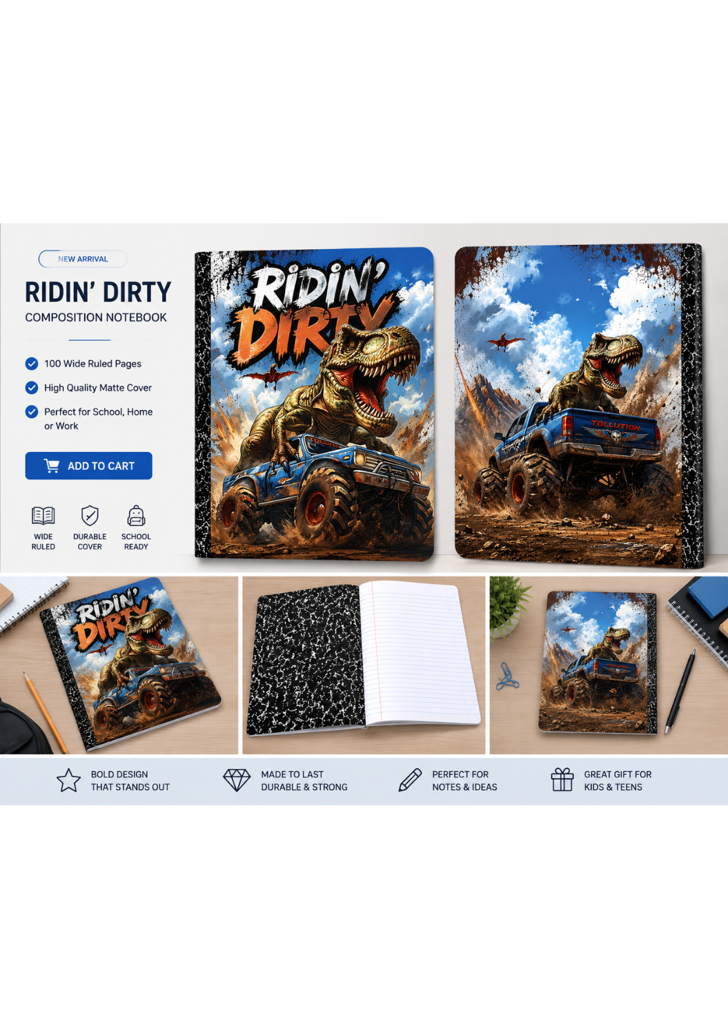 Ridin Dirty Dinosaur Digital Composition Notebook Notebook
