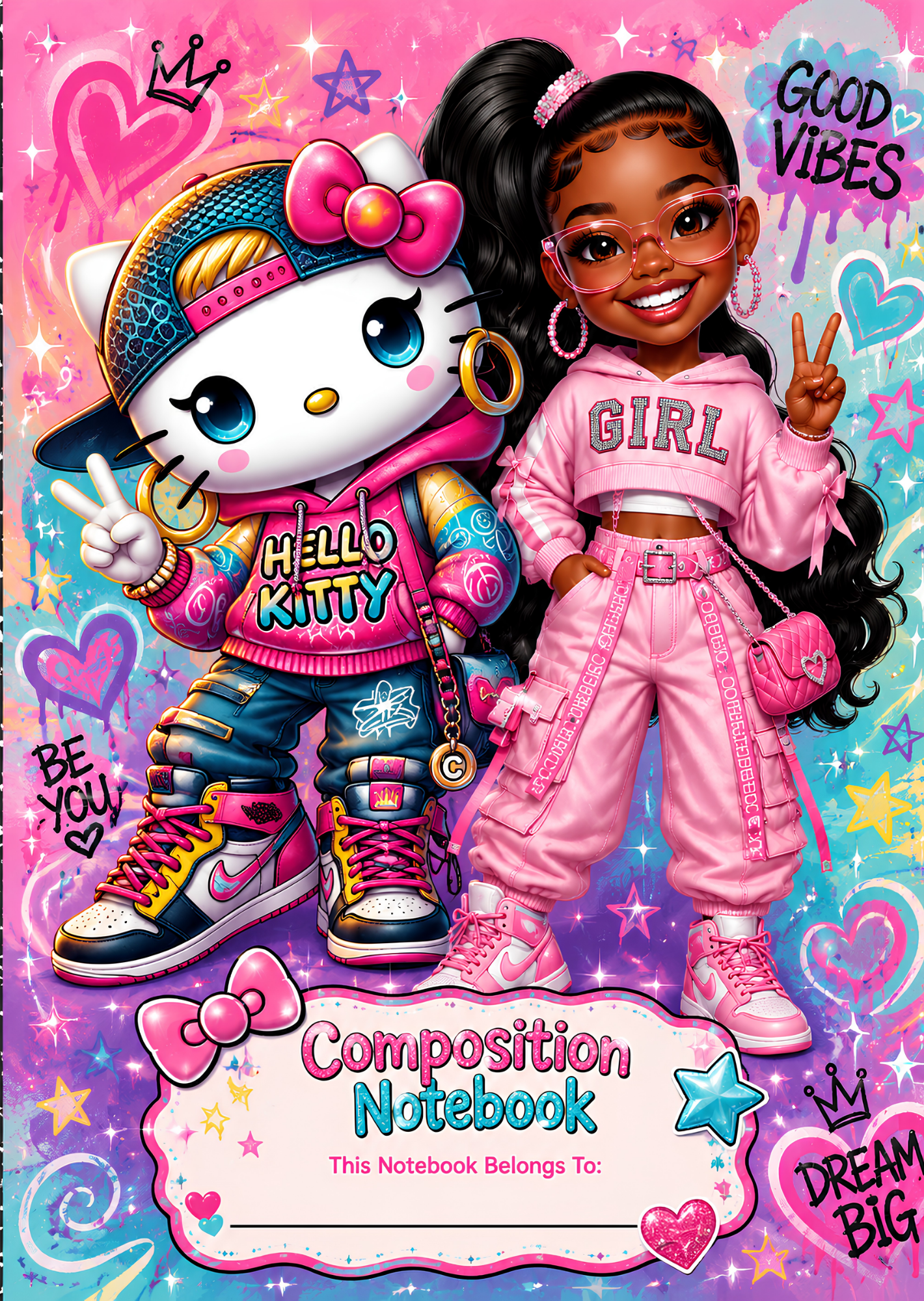 Printed Pretty Girls, Big Dreams Composition Notebook