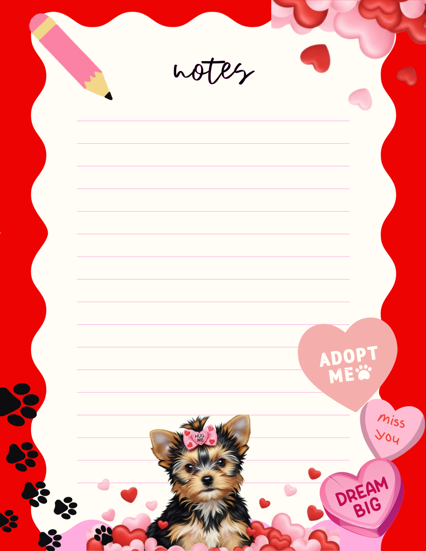Yorkie Valentine's Notepad