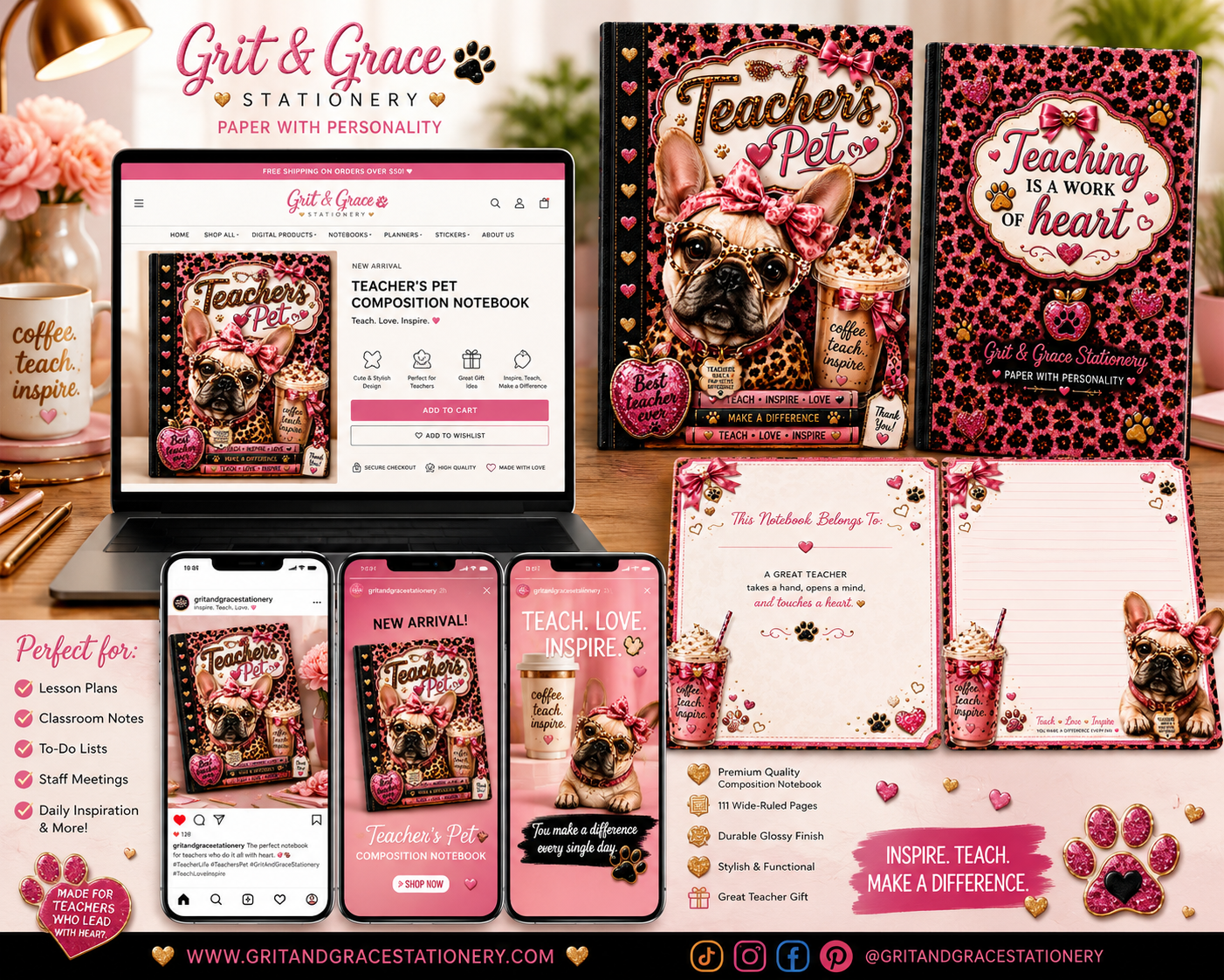 Teacher's Pet Girl Frenchie Digital Composition Notebook