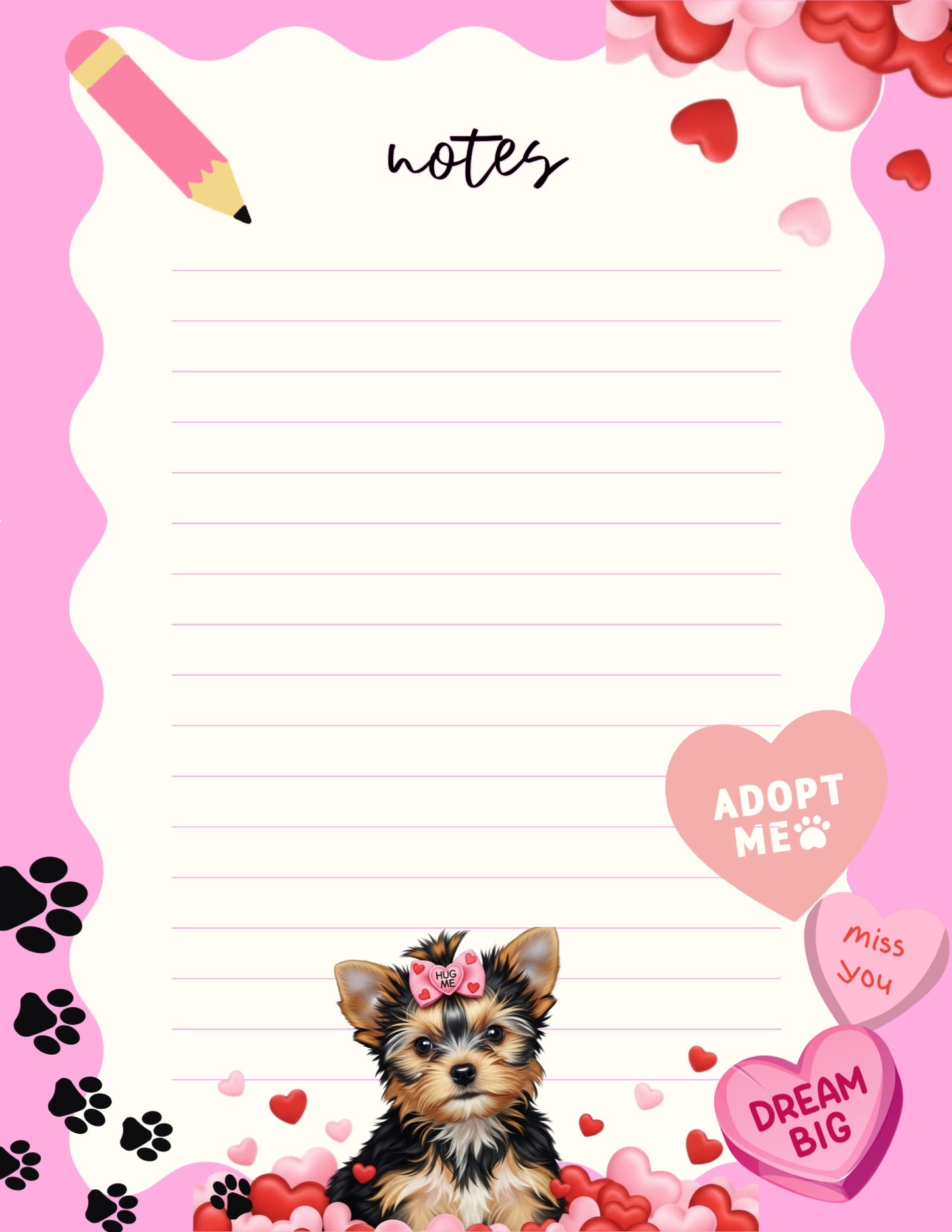 Yorkie Valentine's Notepad