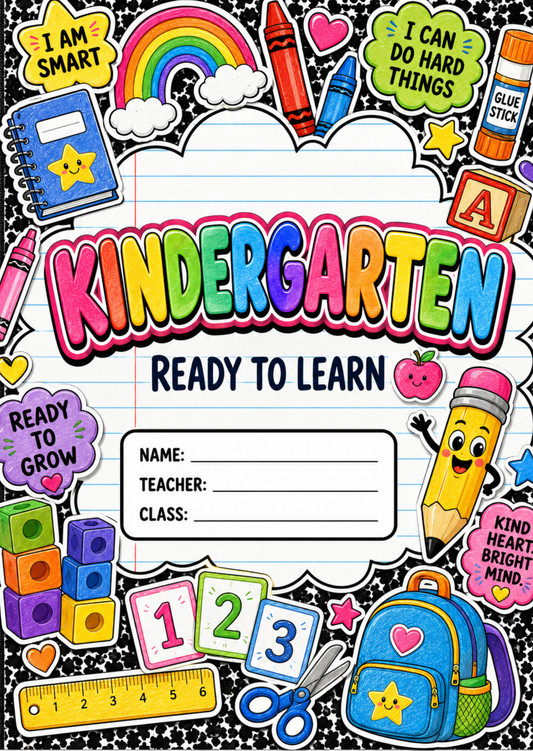 Kindergarten Ready To Learn Digital Composition Notebook Covers
