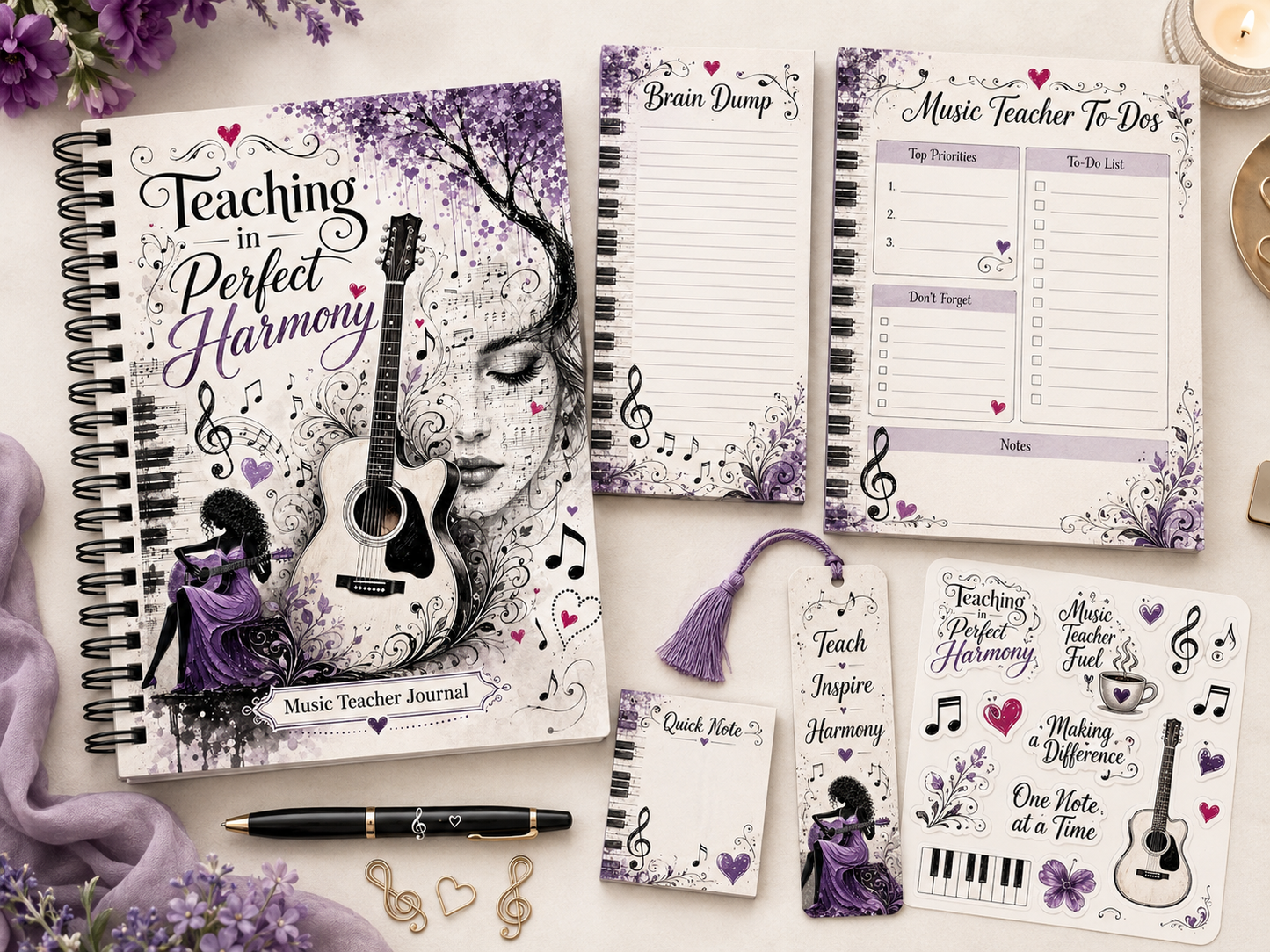 Teaching in Perfect Harmony – Music Teacher Stationery Bundle 🎵💜